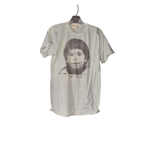 Vintage Hi Five Graphic T-Shirt Large 65% Polyester 35% Cotton White Made In USA - Picture 1 of 5